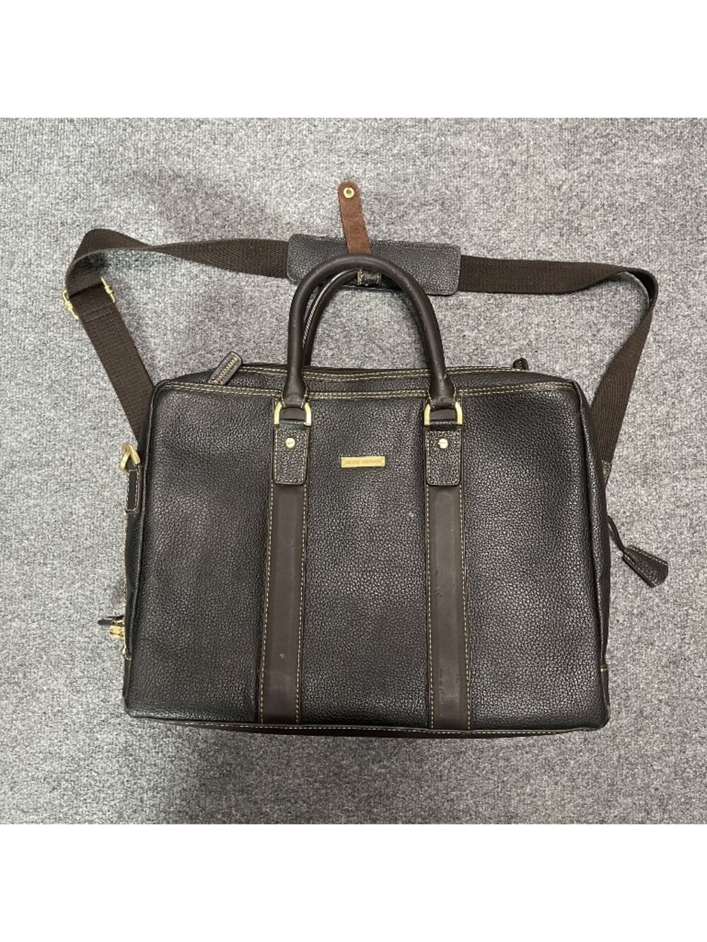 Brooks Brothers Brown Pebbled Leather Briefcase Shoulder Laptop Messenger Bag